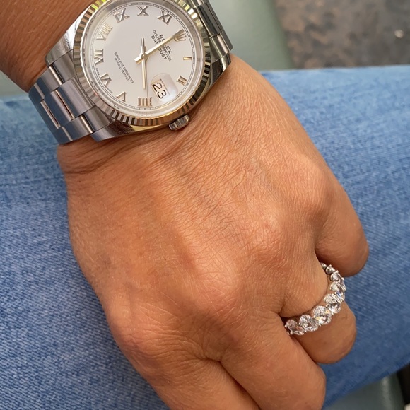 Sterling silver Eternity Oval Wedding Band CZ - Picture 7 of 10